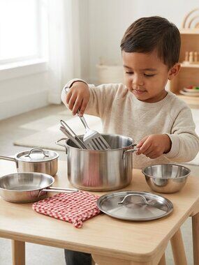 NWT Kids Stainless Steel Kitchen Accessory Set – 11pc Cooking Toy Kit